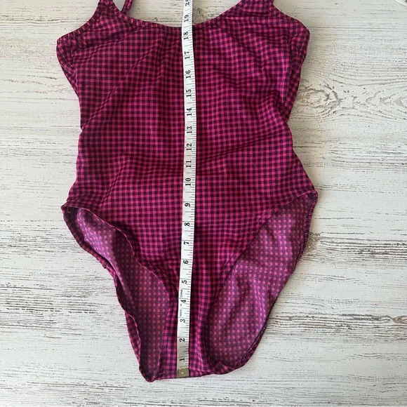 VINTAGE 80s Gingham High Cut Bow One Piece Swimsuit Dunkis of New York Hot Pink - Picture 14 of 14